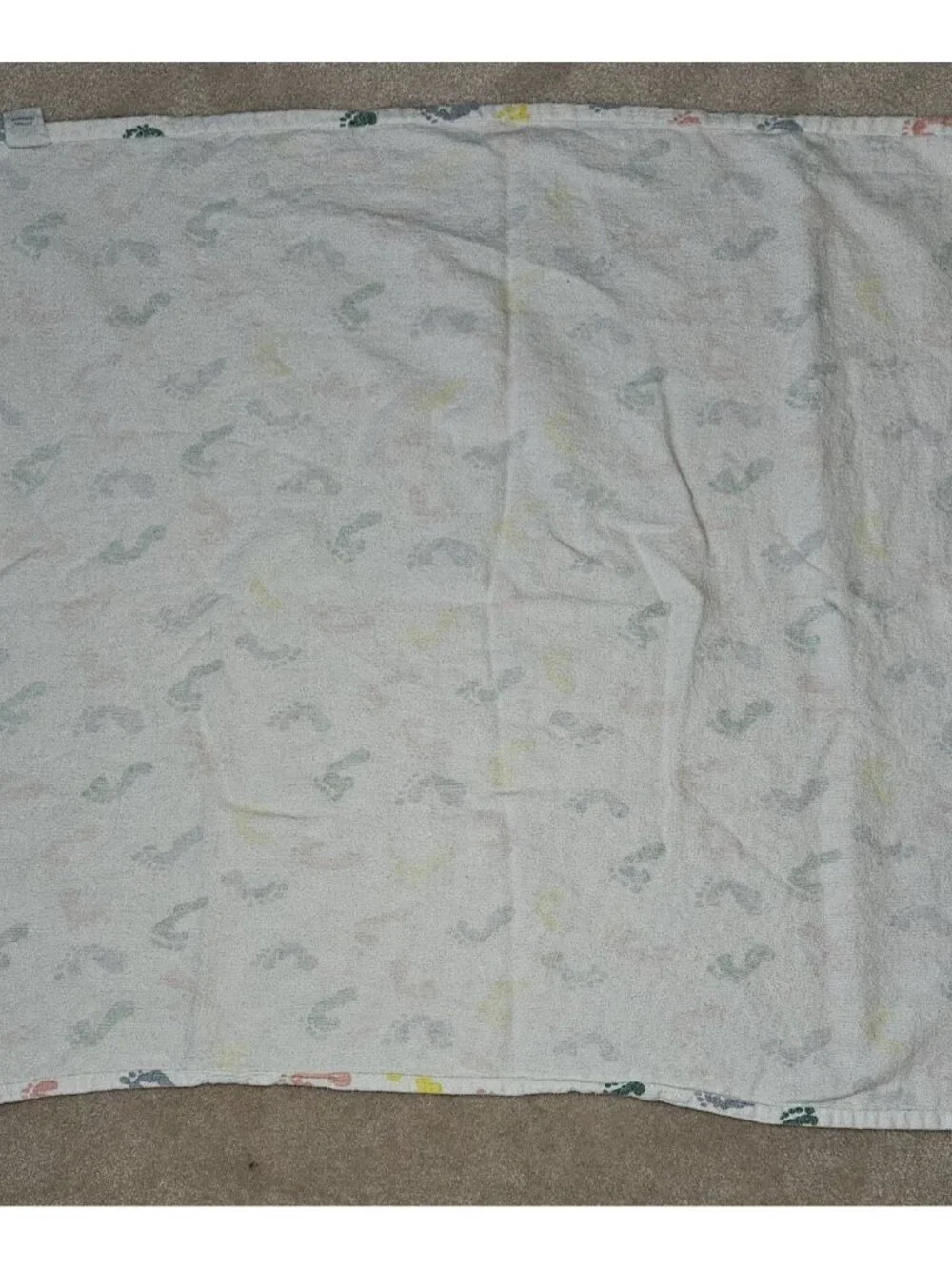 2 VTG Standard Textile Receiving Blanket Lot Footprints Pink Yellow Green Blue